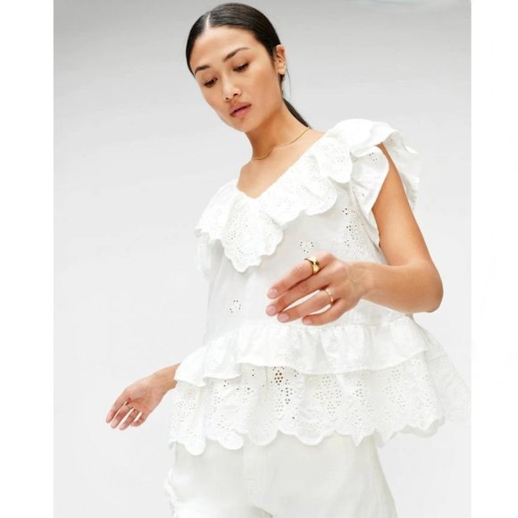 7 For All Mankind Tops - 7 FOR ALL MANKIND: RUFFLE EYELET TOP